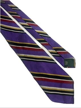 Lauren Ralph Lauren Men's Tie 100% Silk Purple Wine Black Striped W: 3.5” L: 60”